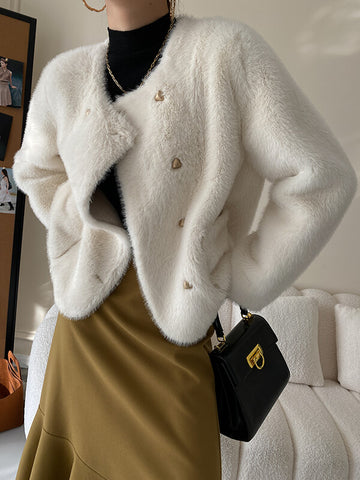 Airchics manteau en fausse fourrure boutonnage avec poches femme mode